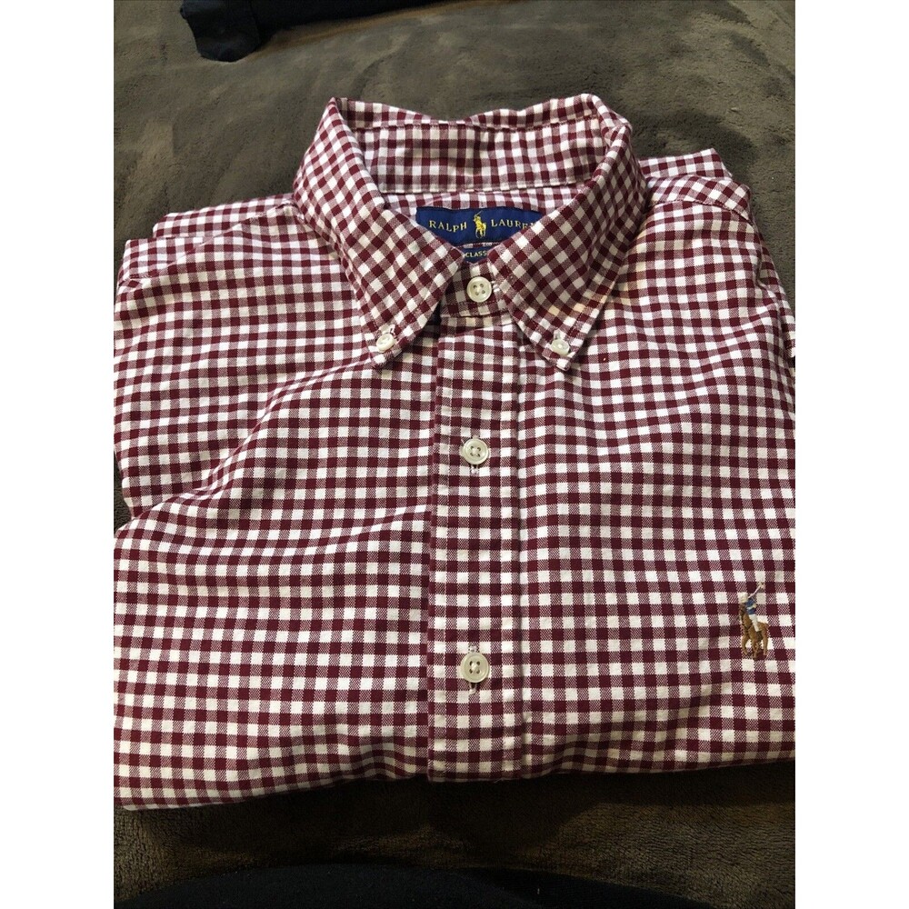 Ralph Lauren Red/White Plaid Short Sleeve Button Down Shirt Classic Fit Lrg